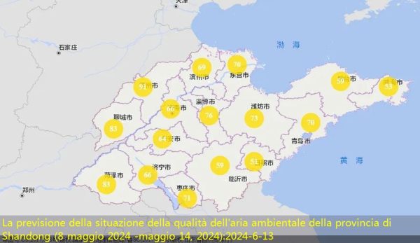 La previsione della situazione della qualità dell’aria ambientale della provincia di Shandong (8 maggio 2024 -maggio 14, 2024)